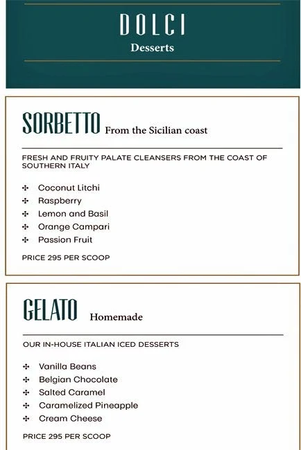 Sorrento - Shangri-La's - Eros Hotel menu 