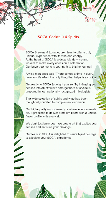 Soca - Brew Lounge menu 