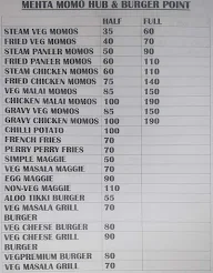 Mehta Momo Hub & Burger Point menu 1