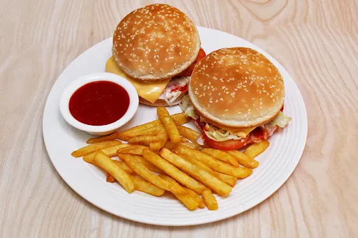 2 Veg Burger With Cheese & Add 1 Sure Crisp Fries