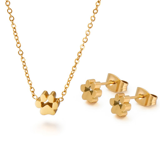 Title 2, Cute Dog Paw Stainless Steel Necklace Earrings ...