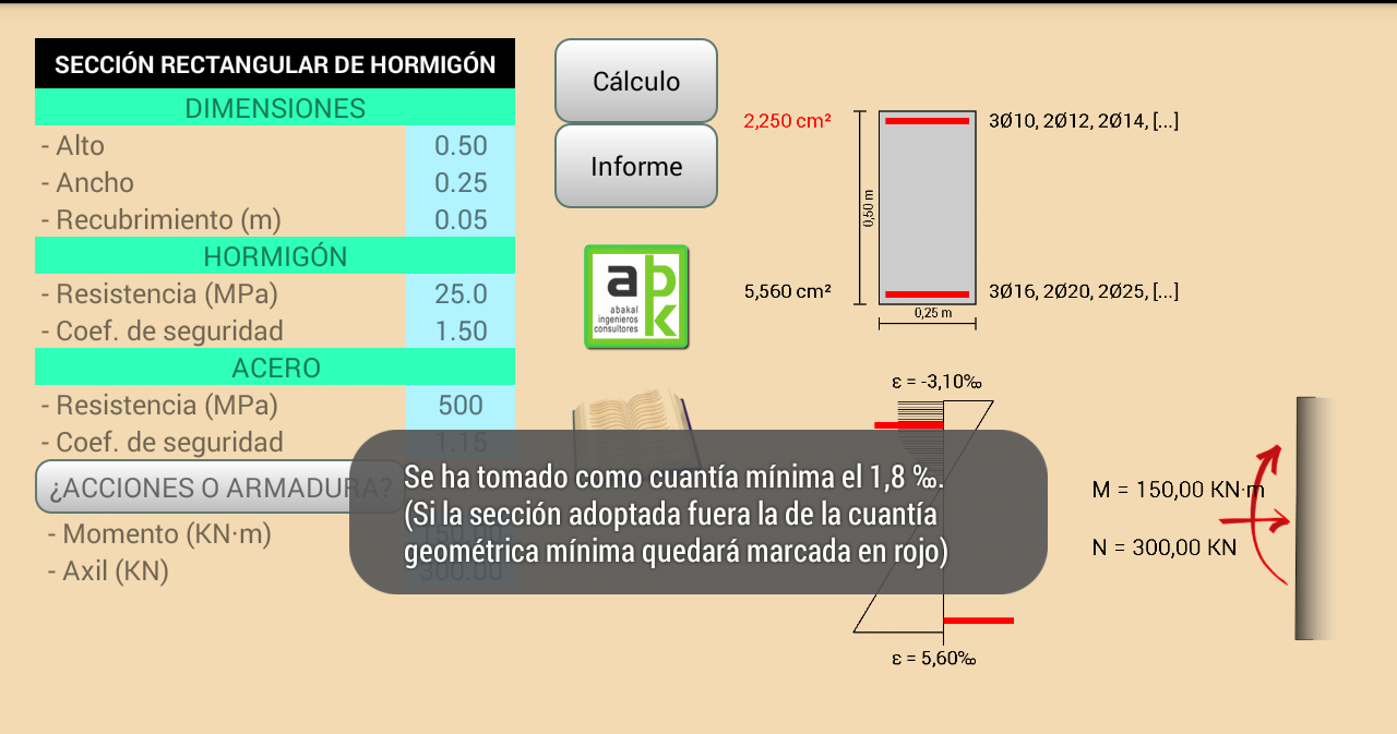   cálculo de concreto.  .: Captura seções de tecido