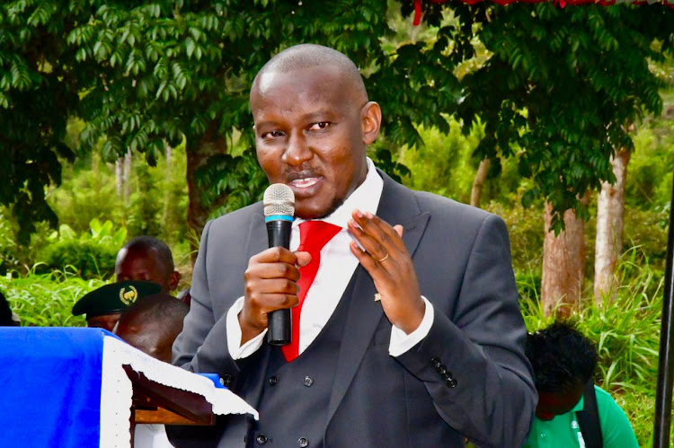 Forestry PS Ephantus Kimotho speaking on Tuesday during the unveiling of the 10 million trees campaign by the Presbyterian Church of East Africa (PCEA) at Ngaini Church in Mathira West, Nyeri.