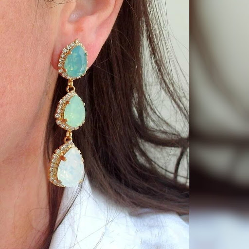 Title 2, Green Aobao Long Earrings for Women