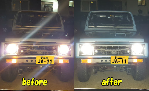 ジムニー Ja11vのジムニーja11 Hid ジムニーヘッドライトが暗い 真っ白のヘッドライトは嫌い ジムニーヘッドライト交換 明るすぎでも暗 すぎても車検ダメ に関するカスタム メンテナンスの投稿画像 車のカスタム情報はcartune