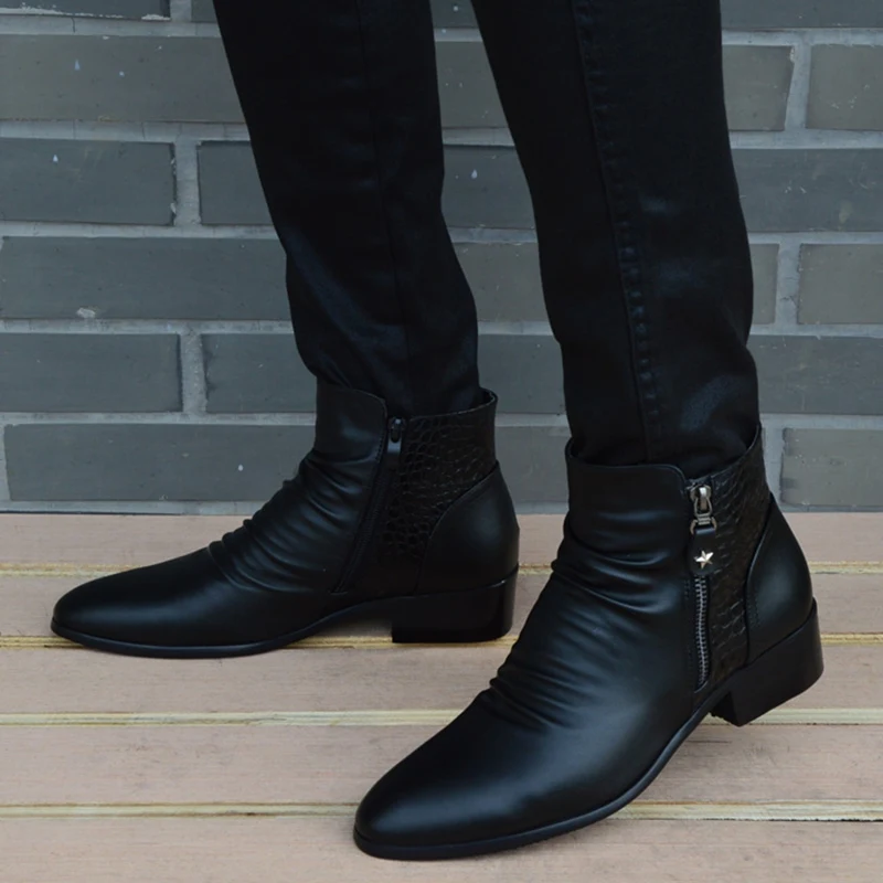 Heren leren laarzen met spitse neus en fluwelen klinknagels, een elegante stijl voor speciale gelegenheden en dagelijkse, modieuze outfits.