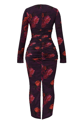Title 4, Vintage Print Slim-fit Houfu Split Evening Dres...