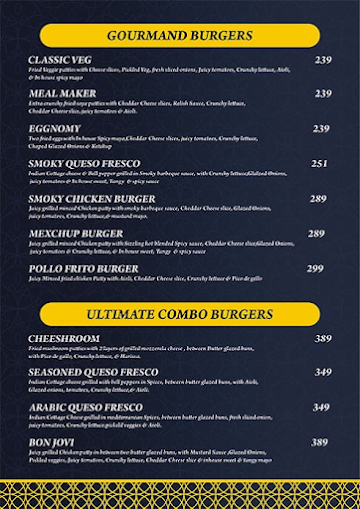 The Serial Burger menu 