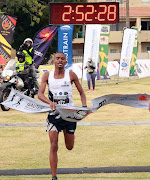 Ntsindiso Mphakathi winner of City-to-City Marathon at Wanderers Stadium in Johannesburg.  Photo Veli Nhlapo