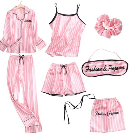 Title 5, Simulated Silk Striped Seven-piece Loungewear