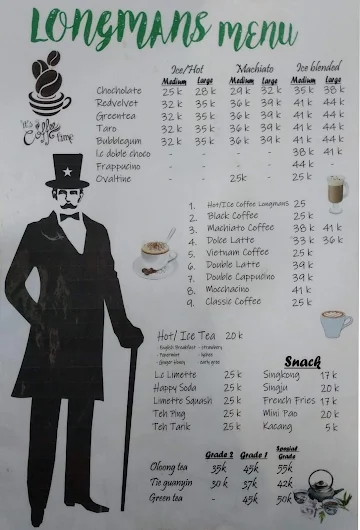 Longmans Coffee menu 