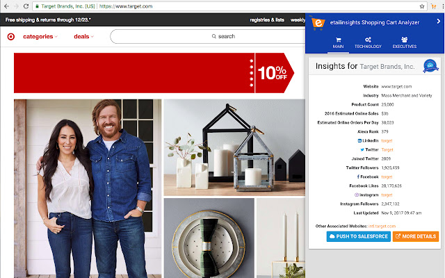 etailinsights Shopping Cart Analyzer chrome extension