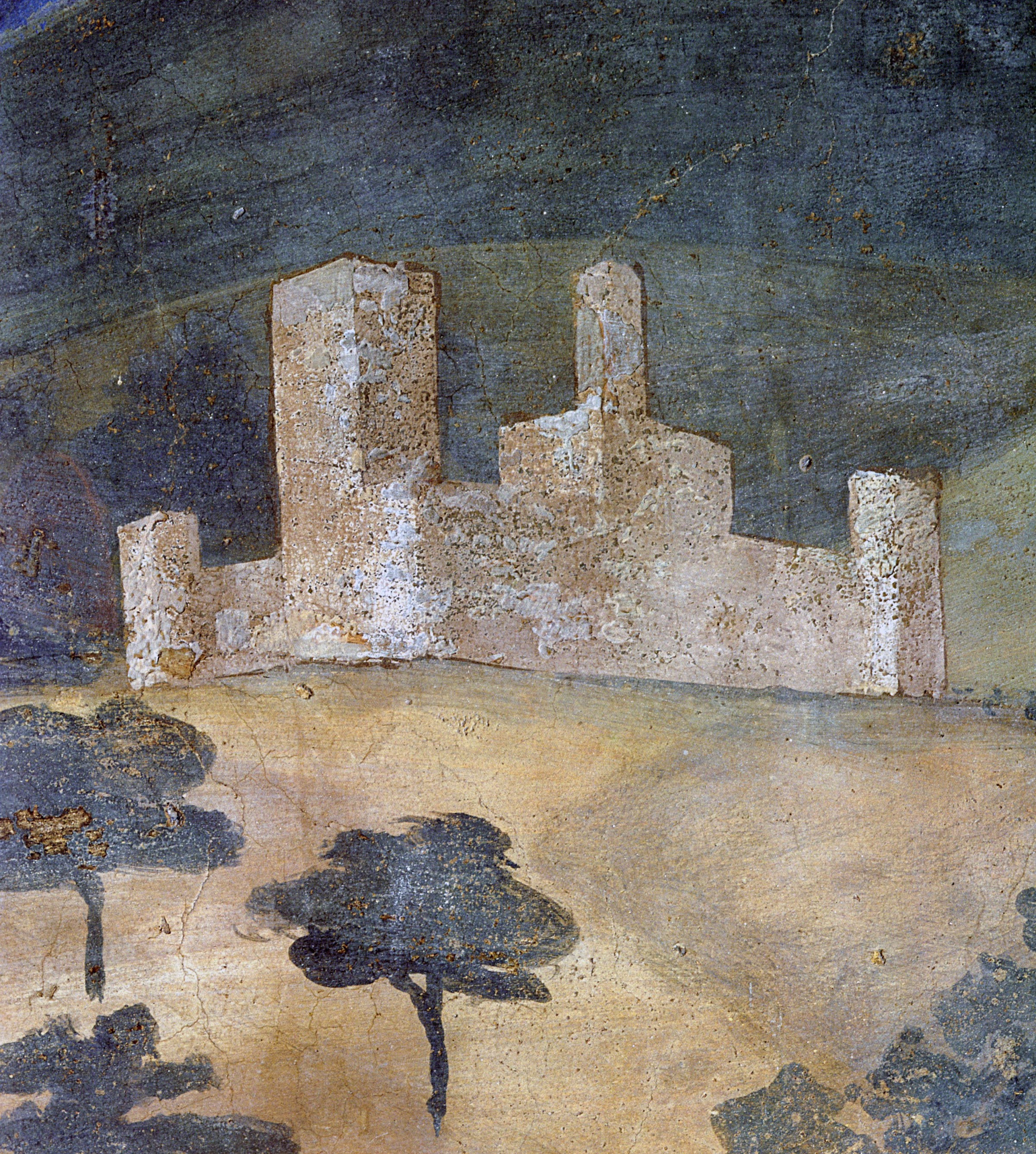 Ambrogio Lorenzetti, Effetti del Buon Governo in campagna, (particolare delle fattorie, ville e castelli del contado), Palazzo Pubblico, Siena