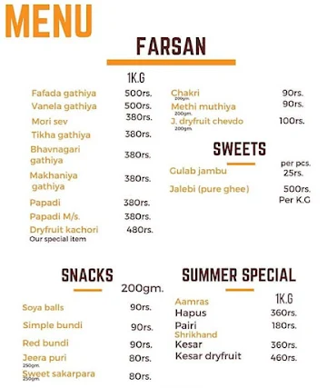 Maa Ashapura Sweets & Farsan menu 