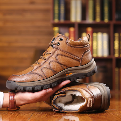 Title 5, Mens high top leather snow boots anti slip Hig...