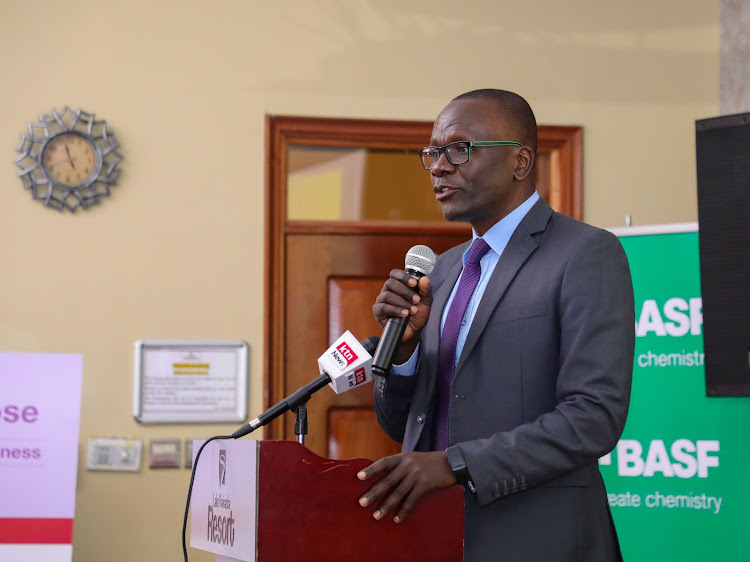 Kenya Flower Council CEO Clement Tulezi speaks during the launch of Dagonis product on September 22, 2022