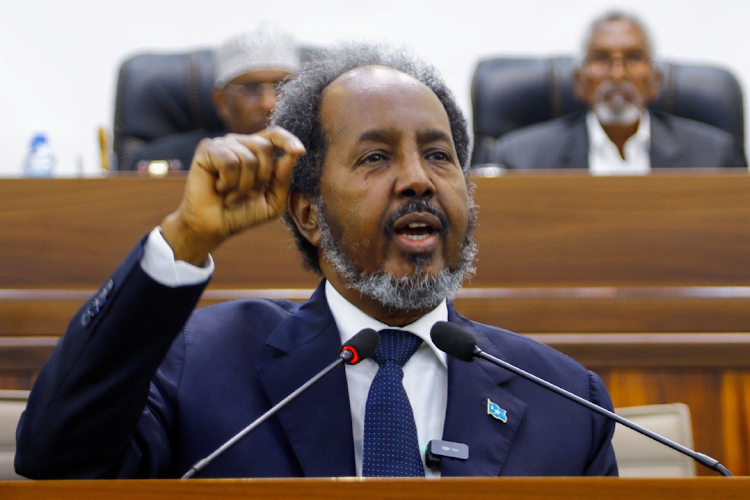 Somalia's President Hassan Sheikh Mohamud addresses parliament regarding the Ethiopia-Somaliland port deal, in Mogadishu, Somalia, on January 2 2024. File image