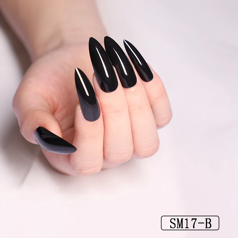 Długie szpiczaste sztuczne paznokcie jednolity kolor paznokcie salonowe nakładki na paznokcie migdałkowe paznokcie palców Piękny manicure