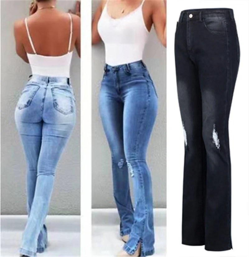 Title 3, Pantalon skinny évasé déchiré, pour un look ten...