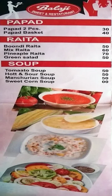 Shree Bala Ji Sweet & Restaurant menu 