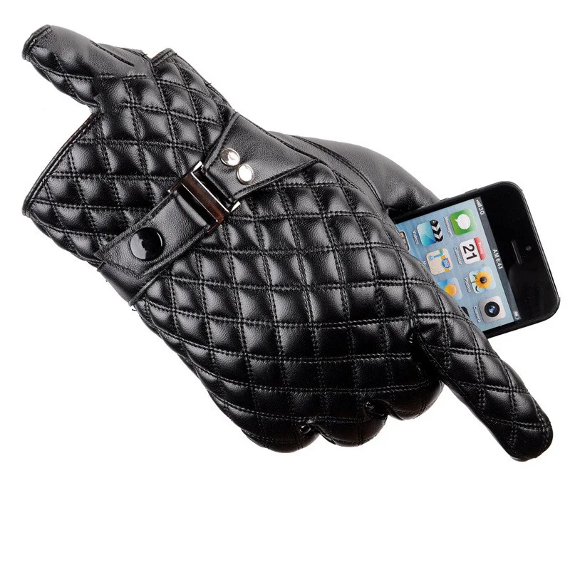 Guantes de cuero para hombre con pantalla táctil, protección contra el frío en otoño e invierno, impermeables, térmicos y de terciopelo.