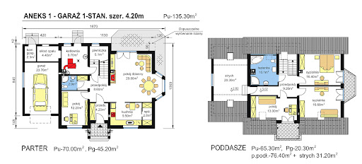 BW-12 garaż 2 stanowiskowy - Rzuty parteru i poddasza - propozycja adaptacji - wersja z garażem jednostanowiskowym