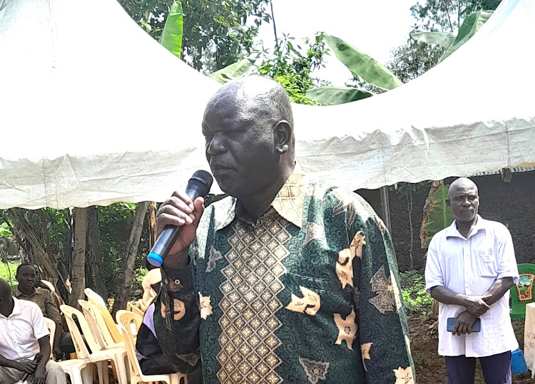 The MP speaking at the burial event.