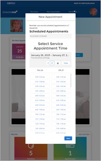 Screenshot Grifols Plasma Donor Hub