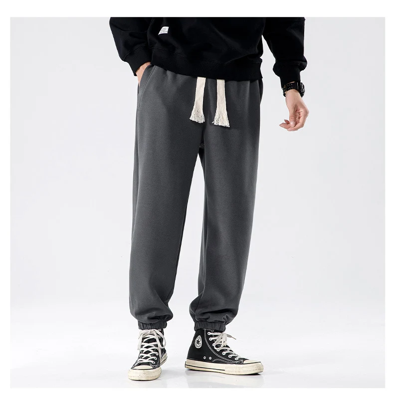 Pantalon de survêtement décontracté pour homme, automne et hiver, nouveau style américain, 350g, pantalon de sport ample, tendance, couleur unie, idéal.