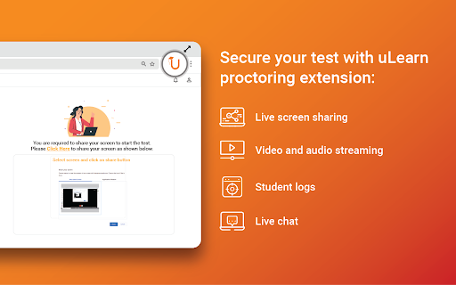 Secure your test with uLearn proctoring extension: sharing streaming Student 