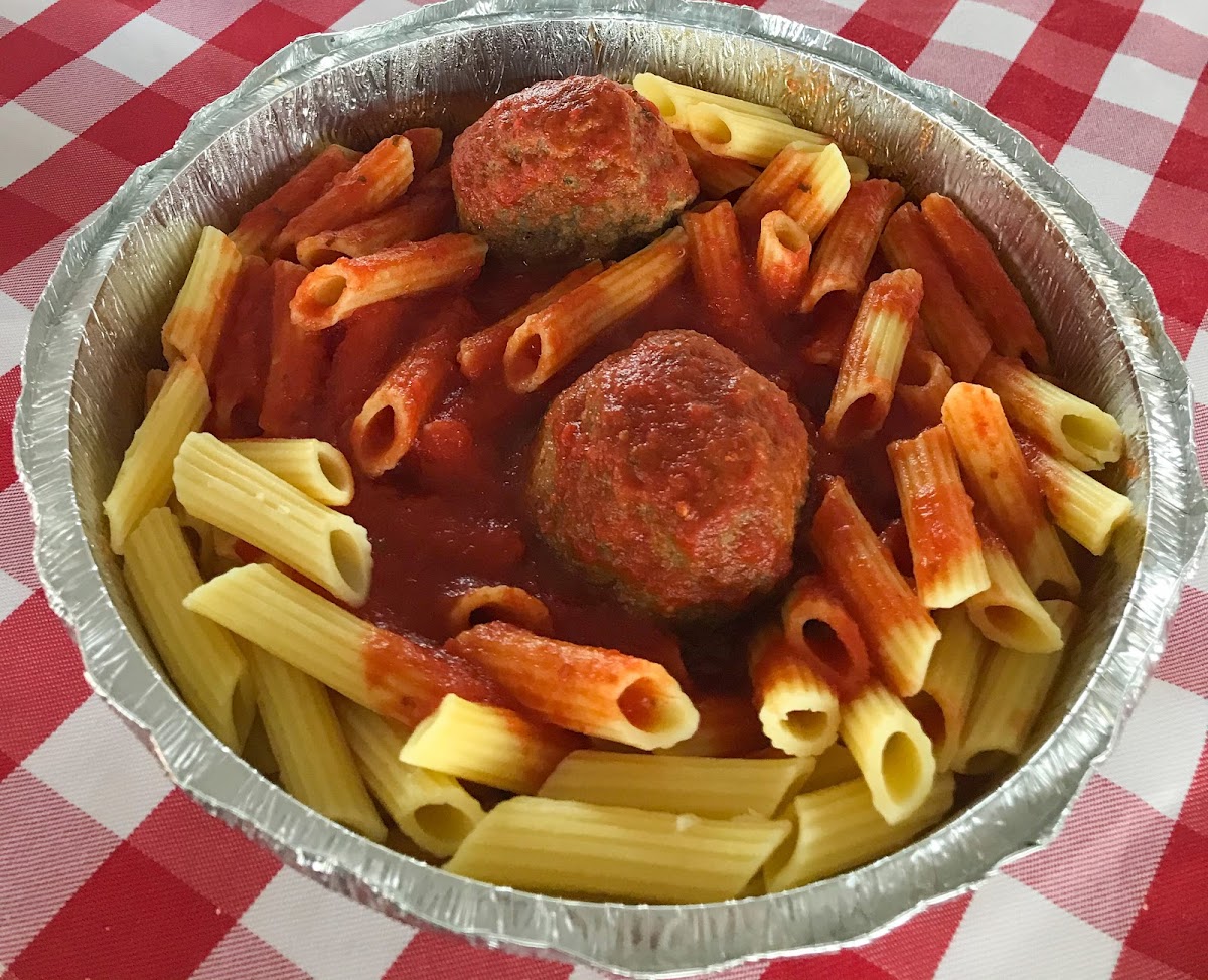 Gluten free meatballs & pasta.