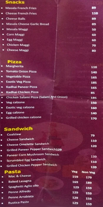 Menu Of Green Garden Cafe Indira Nagar