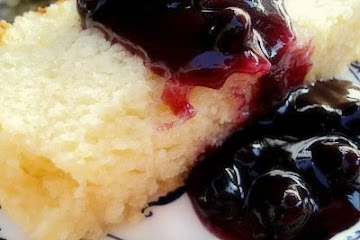 Lemon Ricotta Pound Cake with Blueberry Sauce
