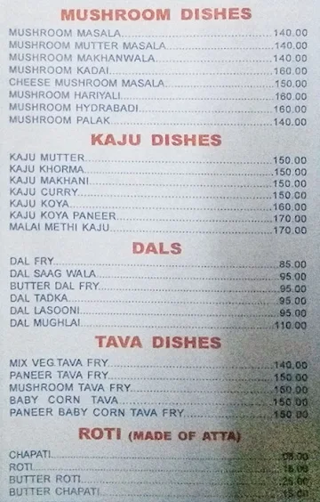 Hotel Sai Baba menu 