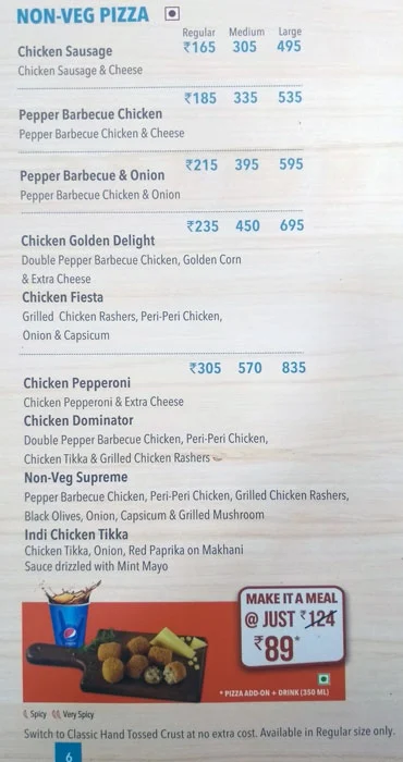 Domino's Pizza menu 