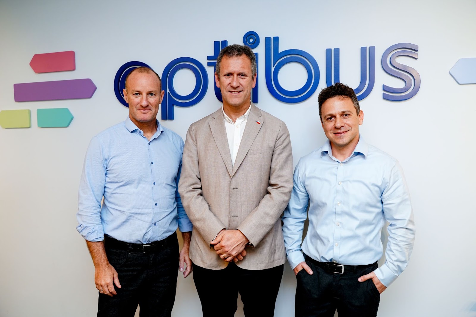 Featured, from left to right: General Manager LATAM Ronen Avraham, Chile Minister of Transport and Telecommunications Mr. Juan Carlos Muñoz Abogabir, and Optibus CTO and co-founder Eitan Yanovsky.