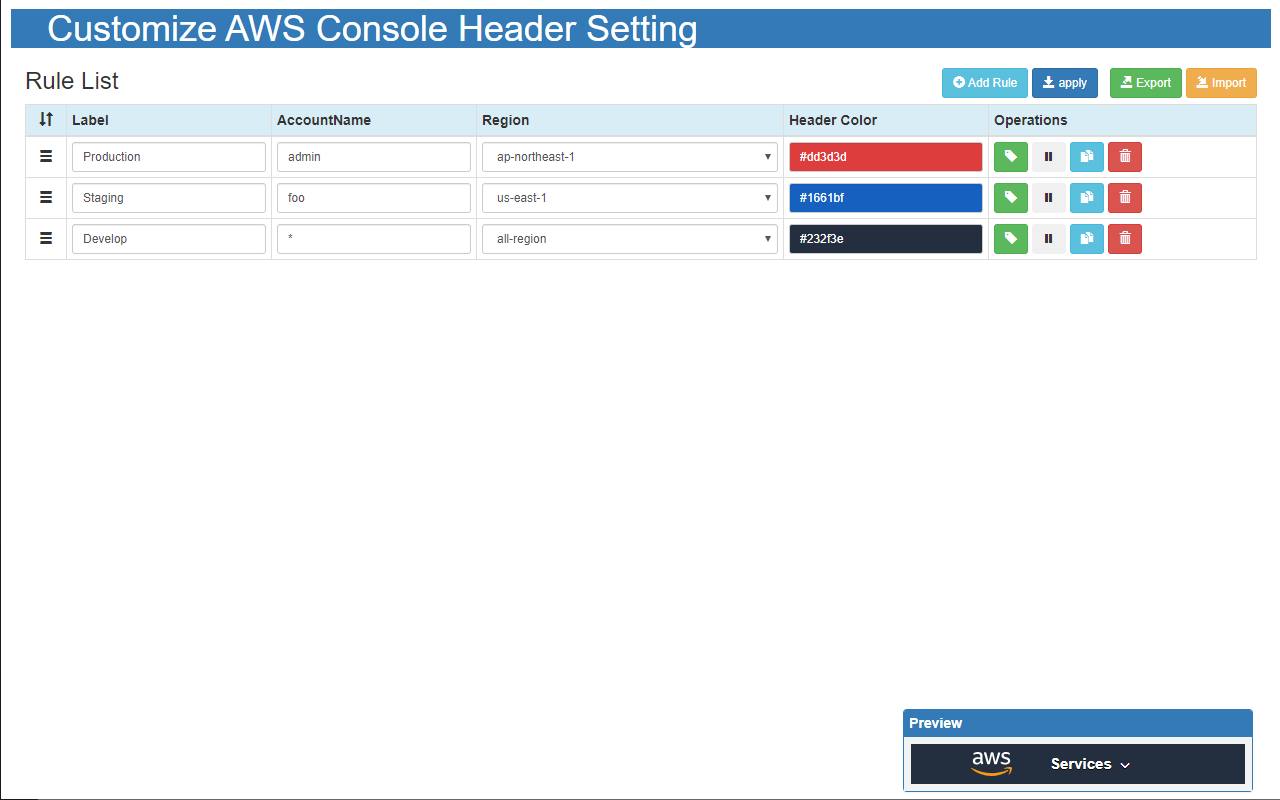 Customize AWS Console Header Preview image 1