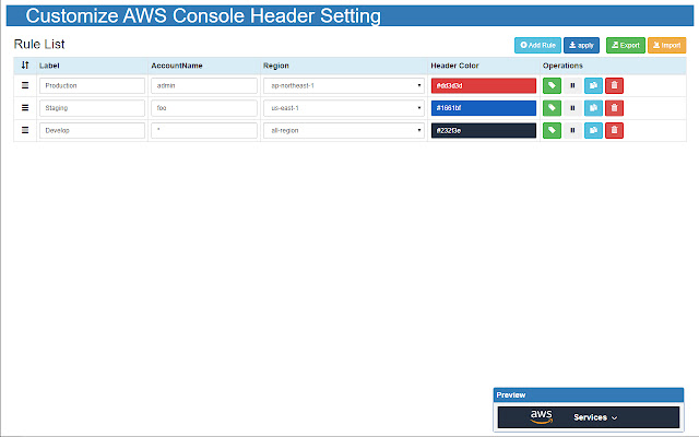 Customize AWS Console Header chrome extension