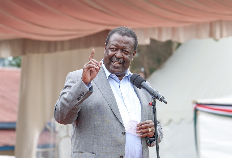 Prime Cabinet Secretary Musalia Mudavadi addressing faithful at Machakus primary school on January 21, 2023.