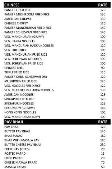 Chinese Tiffin menu 