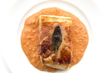 Fish Saltimbocca with Roasted Tomato Cream Sauce