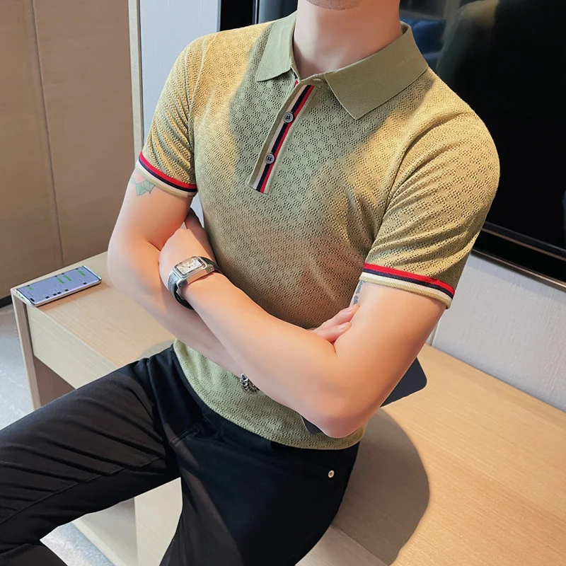 T-shirt Homme Été Tricoté Ajouré Mode Respirant Léger et Frais Design Élégant Parfait pour Vacances Plage Vêtements Décontractés Confortables