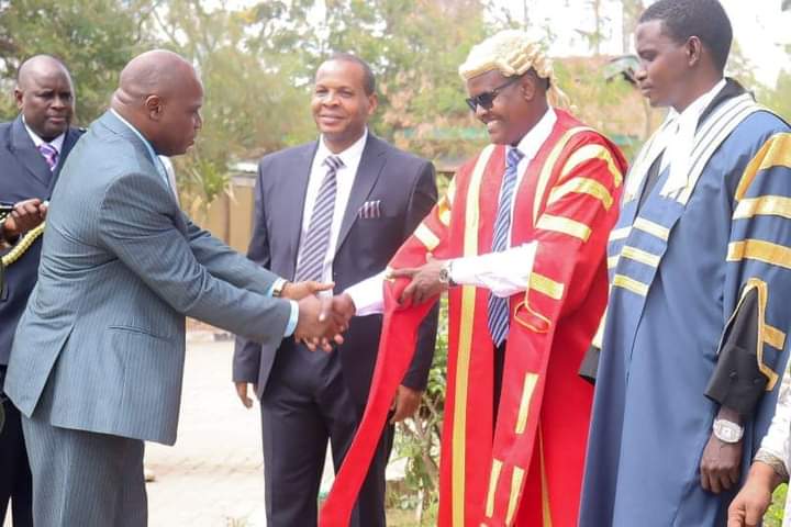 Tana River Governor Godhana Dhadho, Senator Danson Mungatana and county assembly speaker Osman Galole during a meeting with MCAs on Tuesday