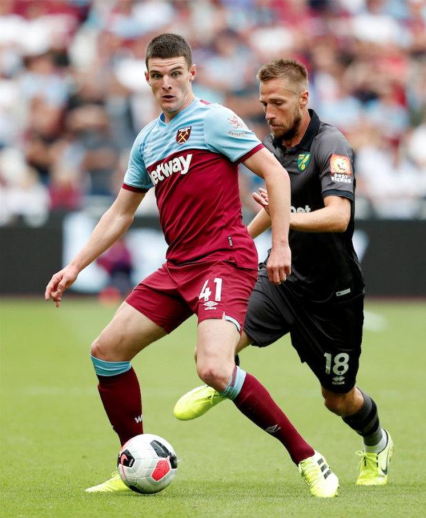 West Ham United's Declan Rice in action with Norwich City's Marco Stiepermann in past match