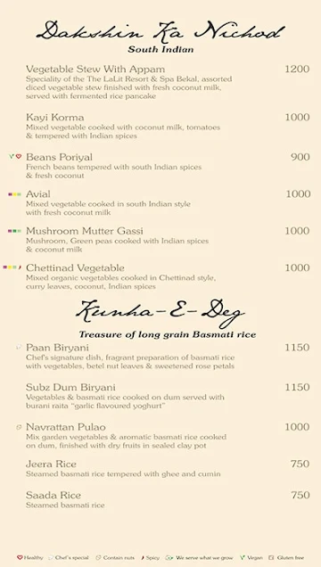 Baluchi - The Lalit menu 