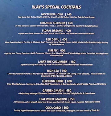 Klay's Cocktail Bar & Restaurant menu 