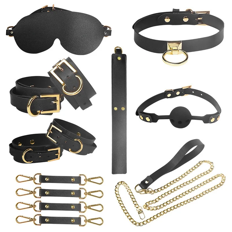 Ensemble de jouets BDSM collier, menottes, bondage et discipline. Découvrez le plaisir et l'exploration. Expériences intenses.