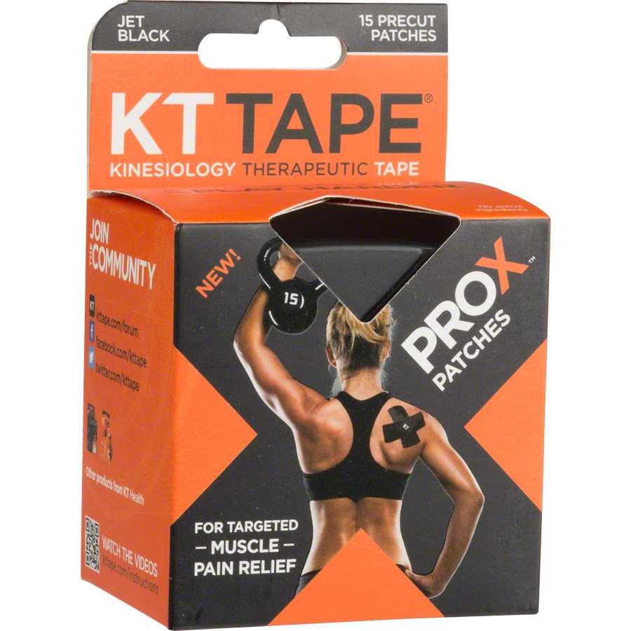 KT Tape ProX Kinesiology Therapeutic Body Tape: Box of 15 Patches, Jet  Black