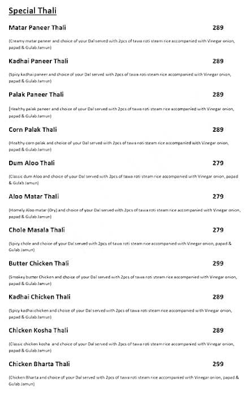 Thali-Kart menu 