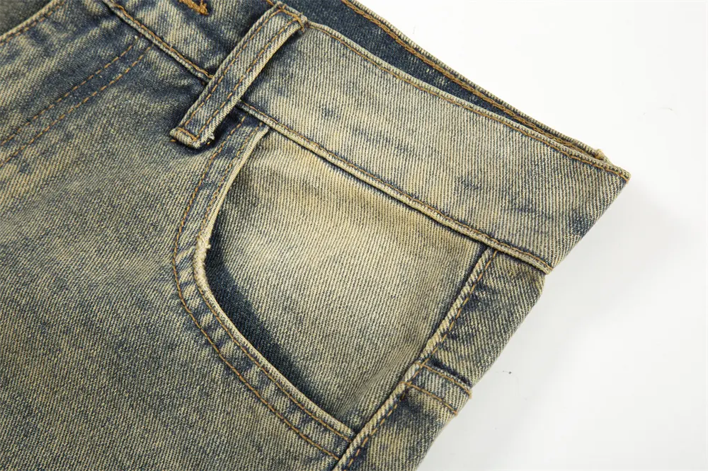 Title 11, Washed and Worn Yellow Mud Color Wide-leg Jeans...
